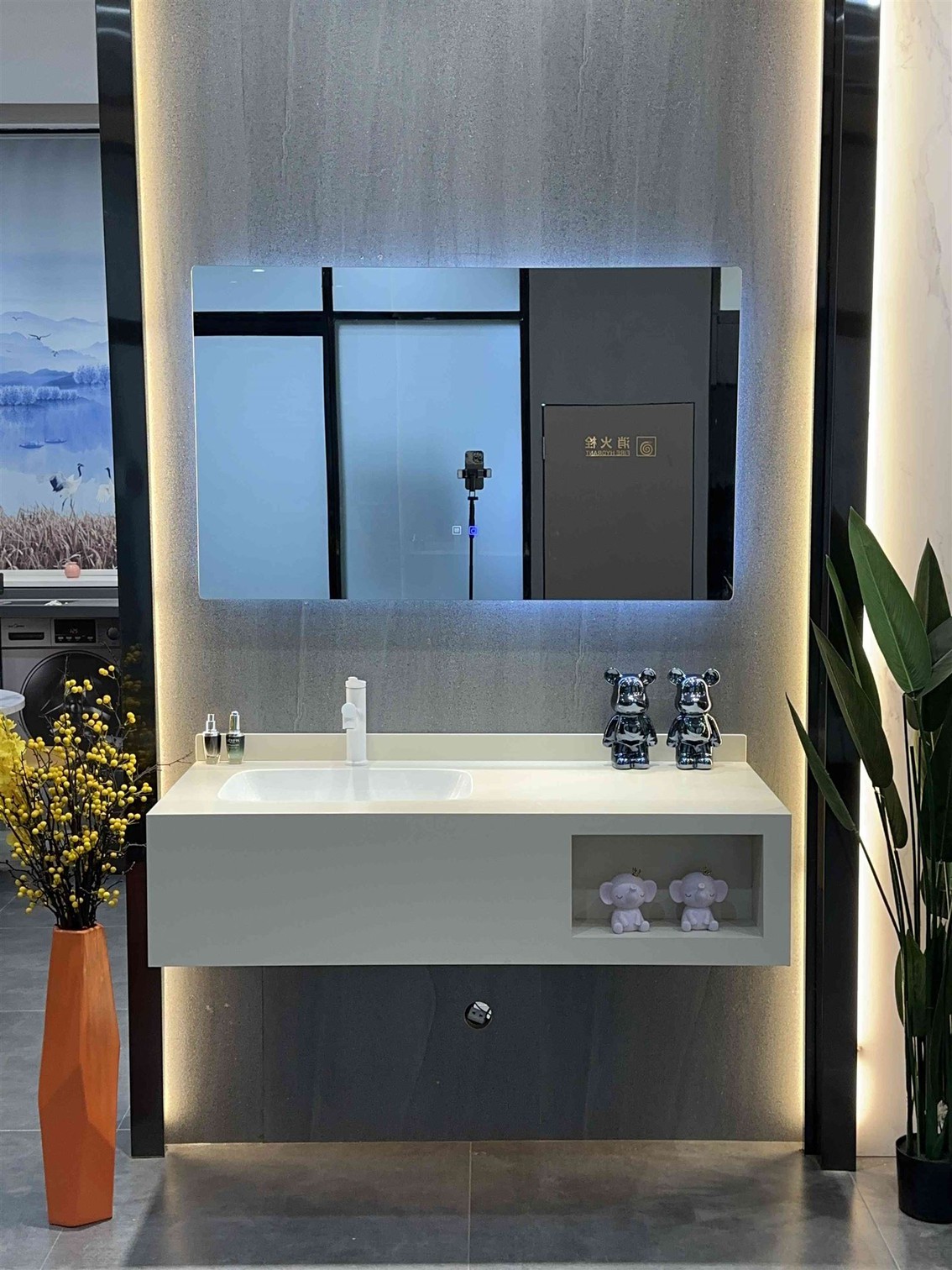 Yellow sintered stone bathroom vanity Yellow sintered stone bathroom vanity